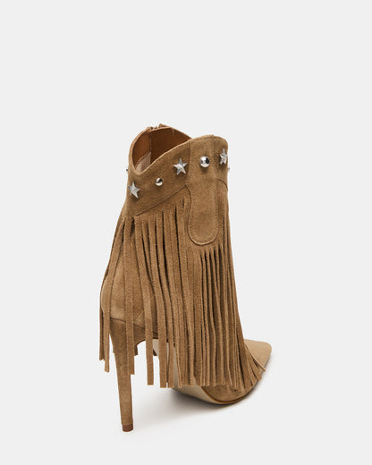 FALTER Chestnut Suede Pointed-Toe Fringe Western Women's Ankle Boot | Steve Madden
