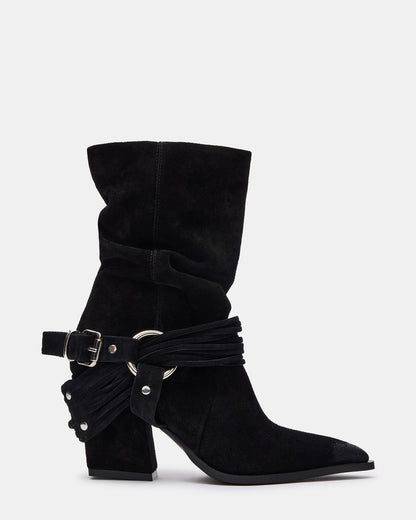 LAUPER Black Pointed-Toe Heeled Buckle Women's Ankle Boot | Steve Madden