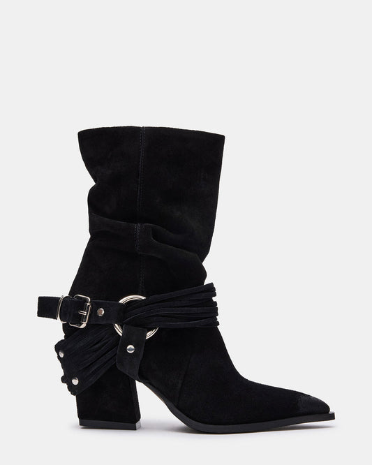 LAUPER Black Pointed-Toe Heeled Buckle Women's Ankle Boot | Steve Madden