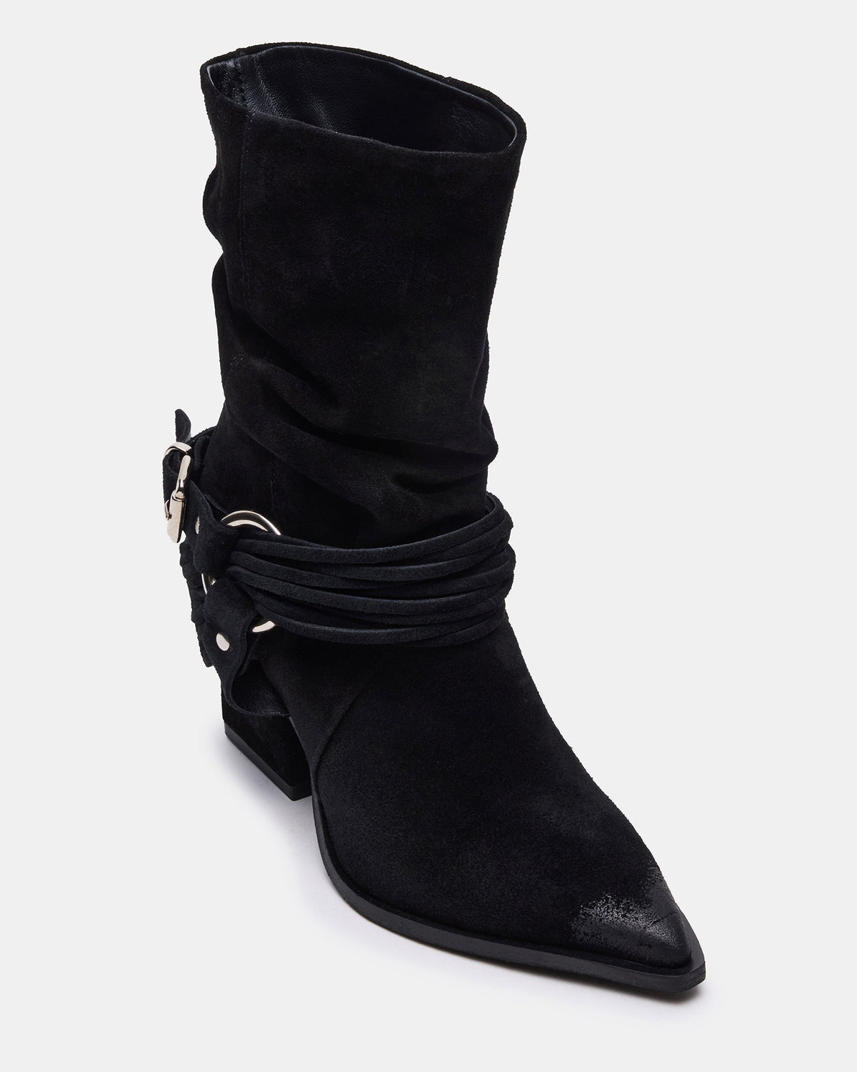 LAUPER Black Pointed-Toe Heeled Buckle Women's Ankle Boot | Steve Madden