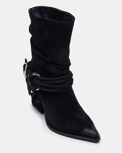 LAUPER Black Pointed-Toe Heeled Buckle Women's Ankle Boot | Steve Madden