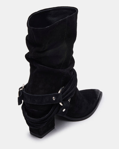 LAUPER Black Pointed-Toe Heeled Buckle Women's Ankle Boot | Steve Madden