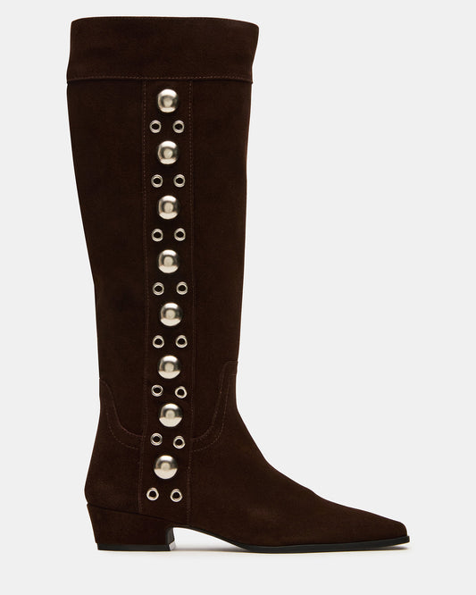 DINGO Brown Suede Studs Knee-High Square-Toe Women's Boot | Steve Madden