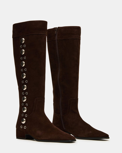 DINGO Brown Suede Studs Knee-High Square-Toe Women's Boot | Steve Madden
