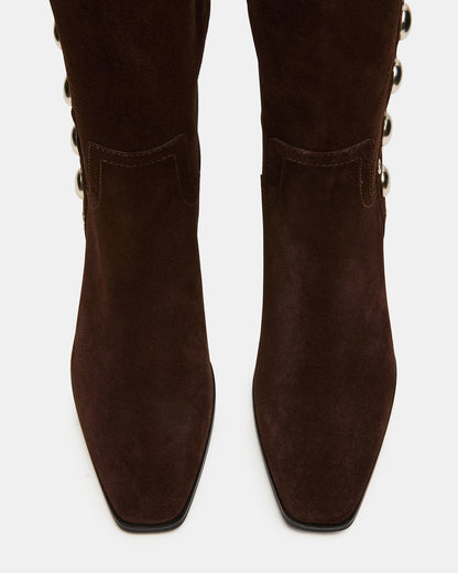 DINGO Brown Suede Studs Knee-High Square-Toe Women's Boot | Steve Madden