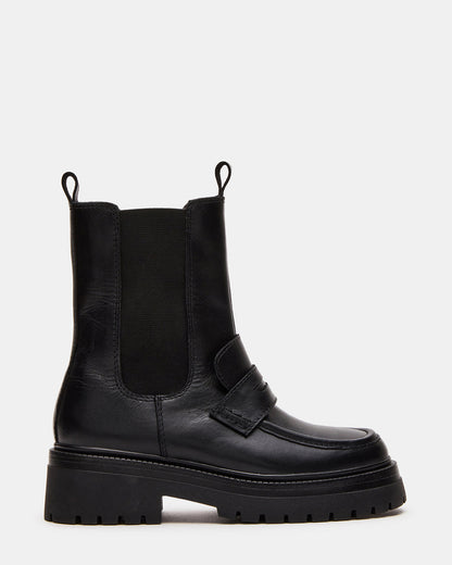 CONWAY Black Leather Platform Lug Chelsea Women's Ankle Boot | Steve Madden