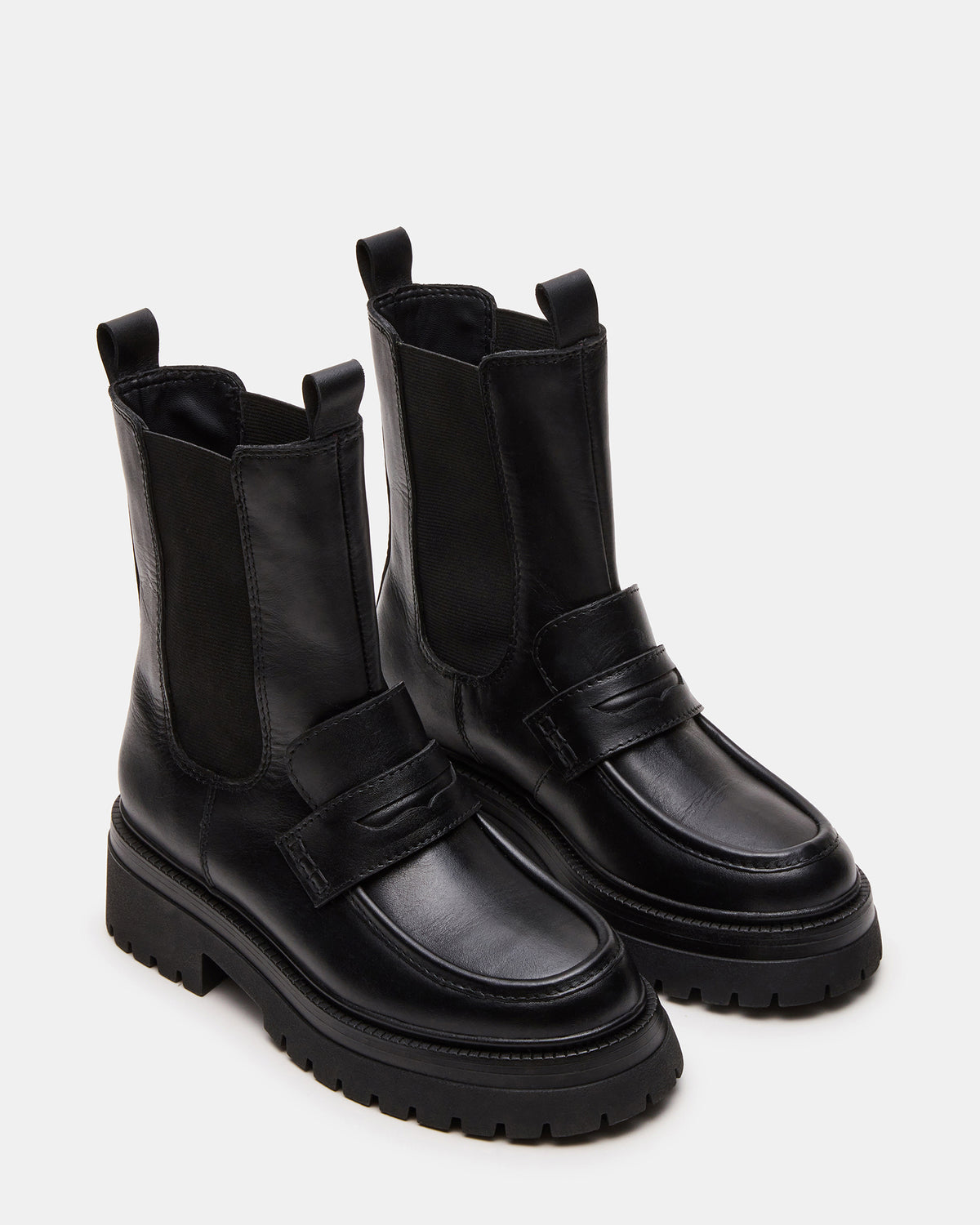 CONWAY Black Leather Platform Lug Chelsea Women's Ankle Boot | Steve Madden