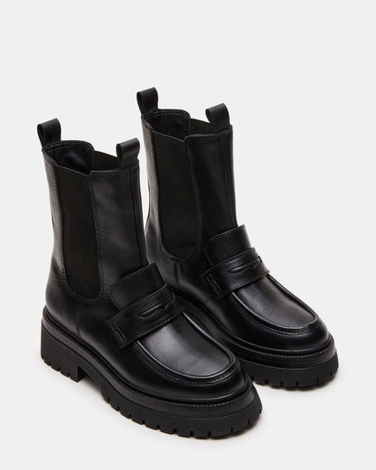 CONWAY Black Leather Platform Lug Chelsea Women's Ankle Boot | Steve Madden