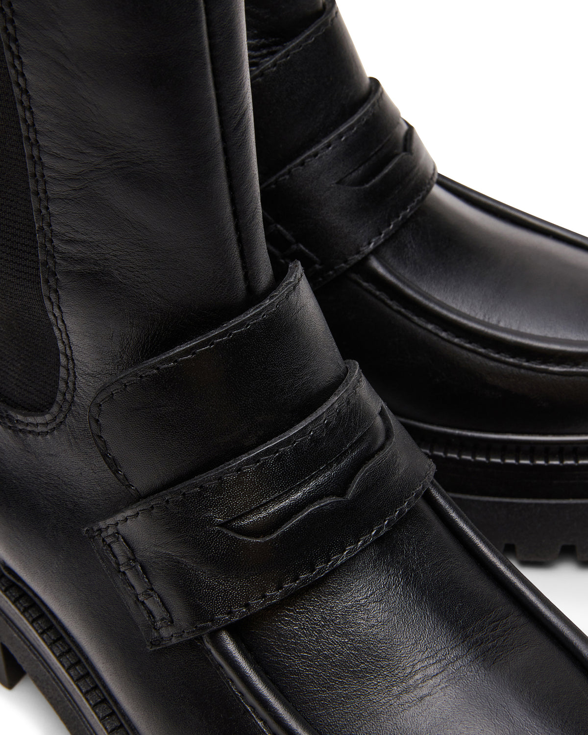 CONWAY Black Leather Platform Lug Chelsea Women's Ankle Boot | Steve Madden