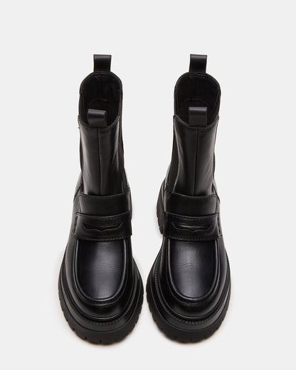 CONWAY Black Leather Platform Lug Chelsea Women's Ankle Boot | Steve Madden