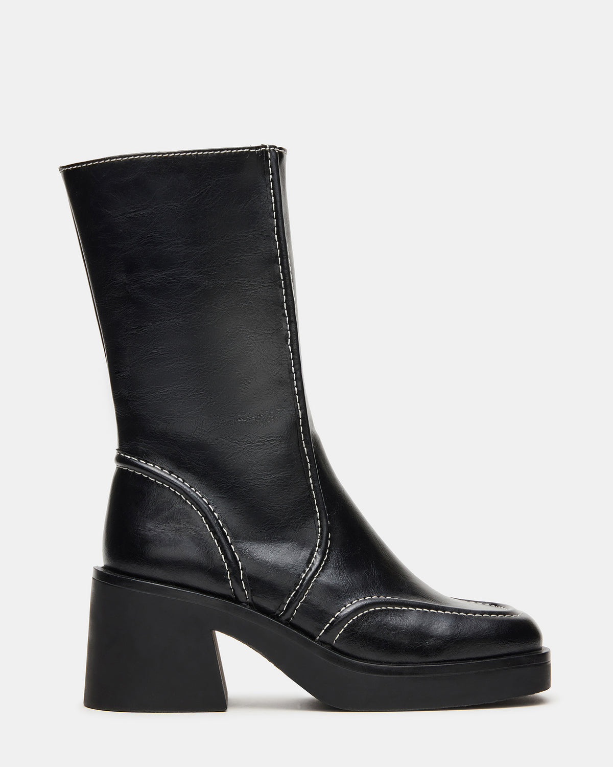 ALTER Black Patent Square-Toe Platform Block Heel Women's Ankle Boot | Steve Madden
