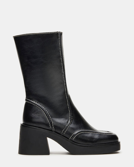 ALTER Black Patent Square-Toe Platform Block Heel Women's Ankle Boot | Steve Madden