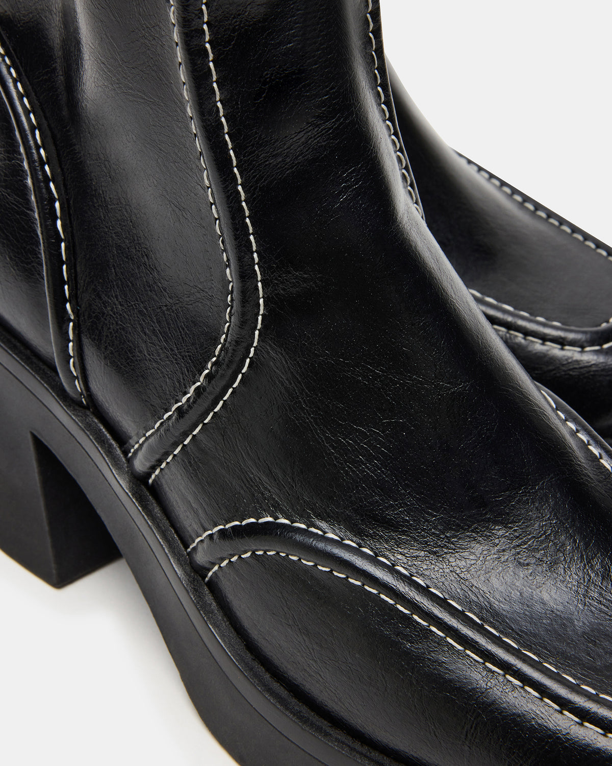 ALTER Black Patent Square-Toe Platform Block Heel Women's Ankle Boot | Steve Madden