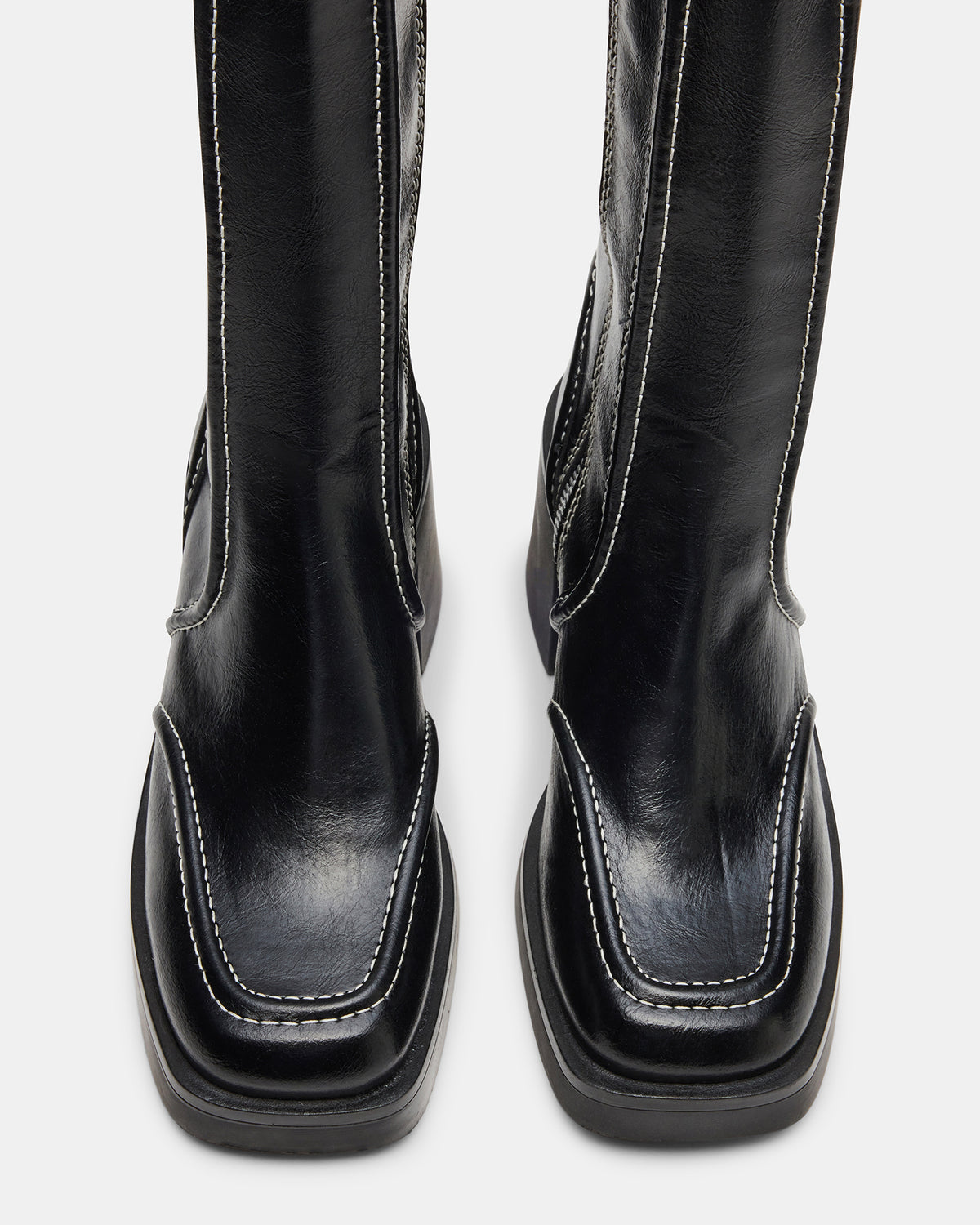 ALTER Black Patent Square-Toe Platform Block Heel Women's Ankle Boot | Steve Madden