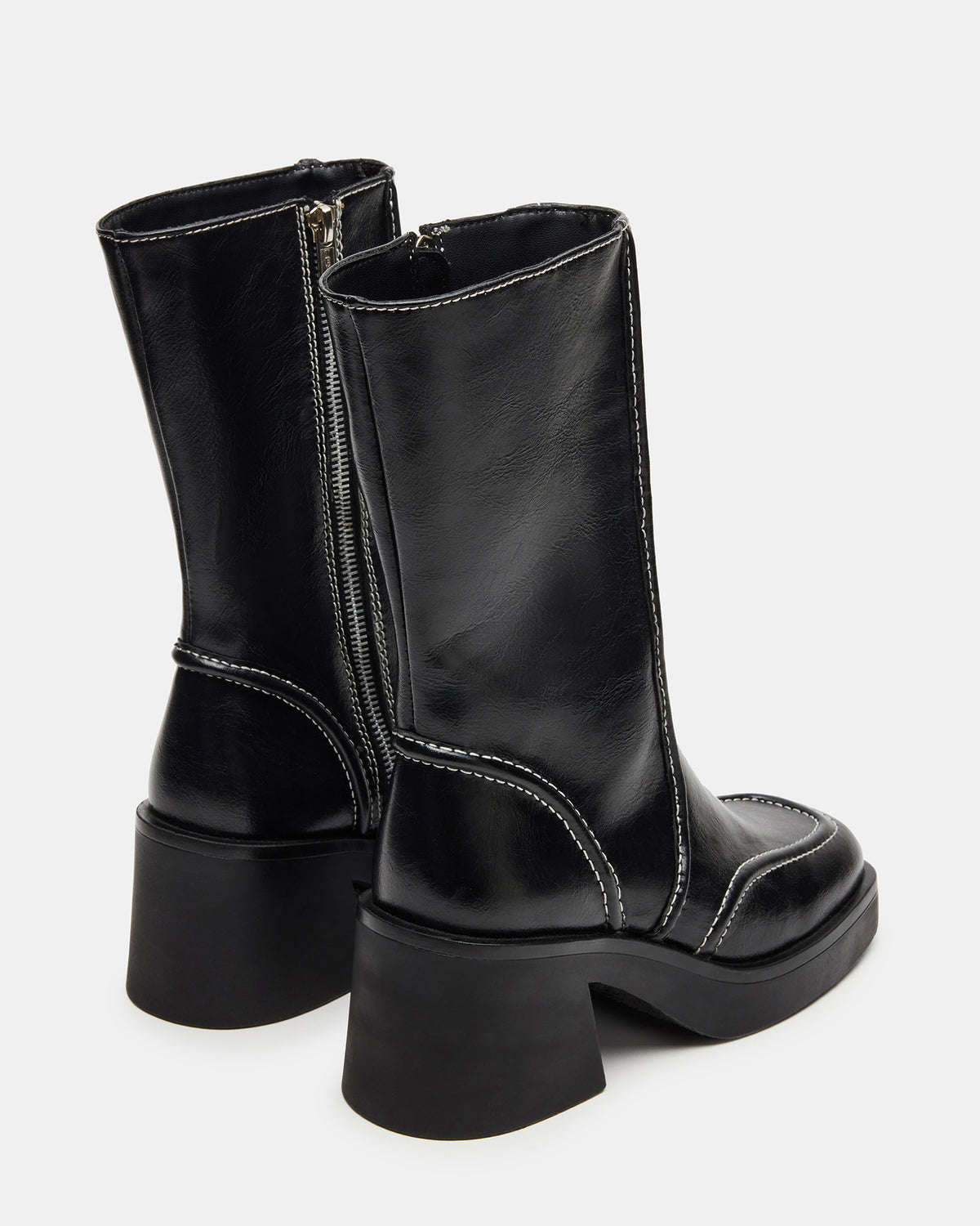 ALTER Black Patent Square-Toe Platform Block Heel Women's Ankle Boot | Steve Madden