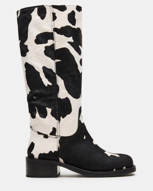 RIGGS Black Cow Print Wide Calf Square-Toe Women's Boot | Steve Madden