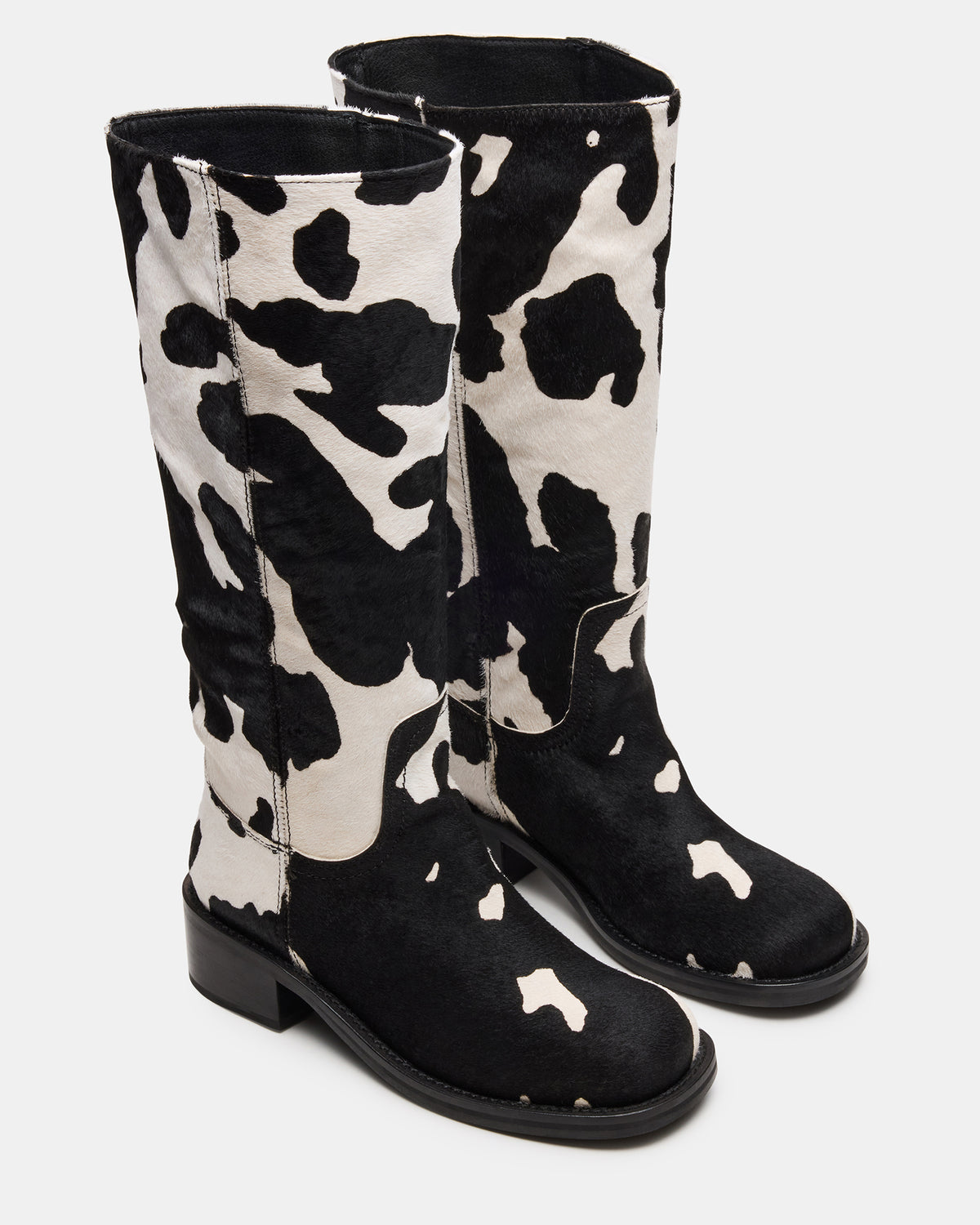 RIGGS Black Cow Print Wide Calf Square-Toe Women's Boot | Steve Madden