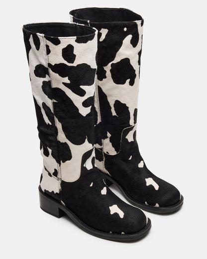 RIGGS Black Cow Print Wide Calf Square-Toe Women's Boot | Steve Madden