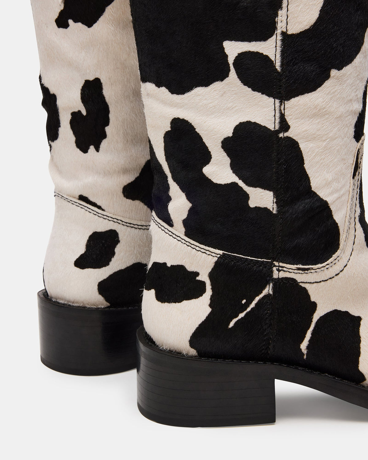 RIGGS Black Cow Print Wide Calf Square-Toe Women's Boot | Steve Madden