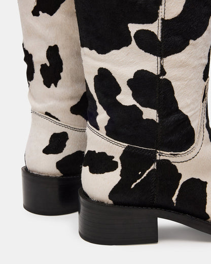 RIGGS Black Cow Print Wide Calf Square-Toe Women's Boot | Steve Madden