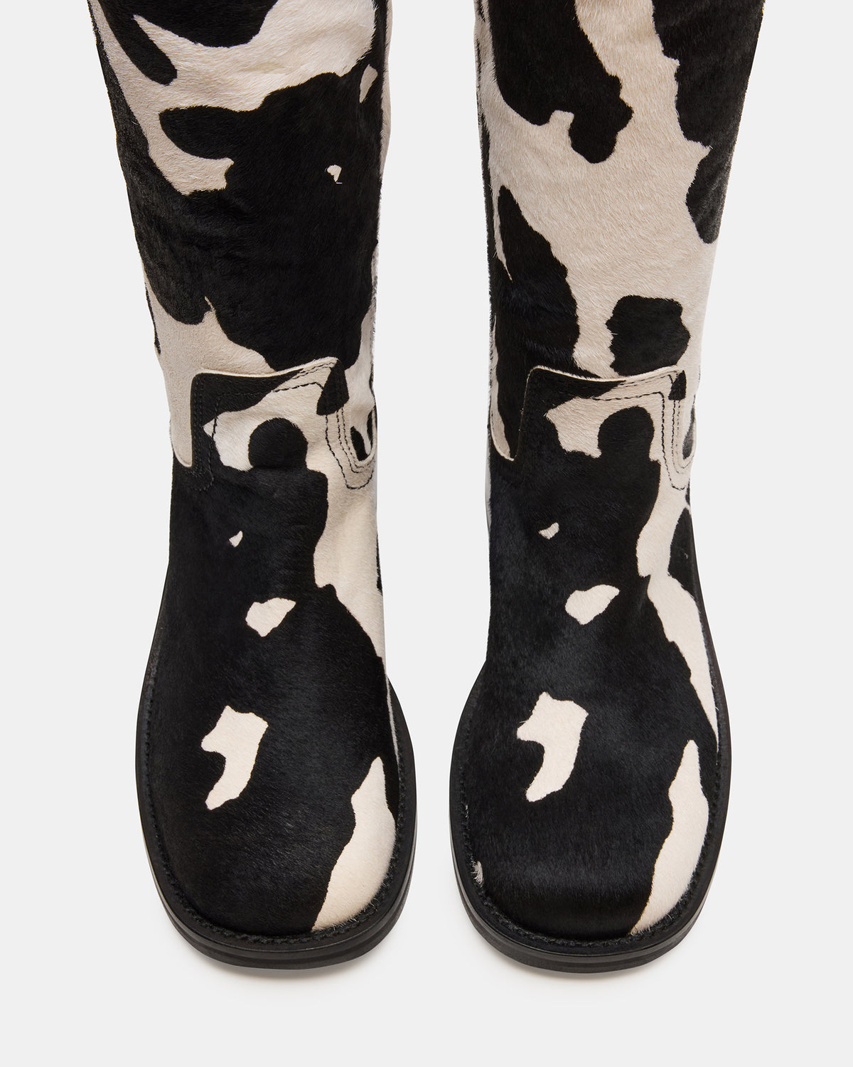RIGGS Black Cow Print Wide Calf Square-Toe Women's Boot | Steve Madden