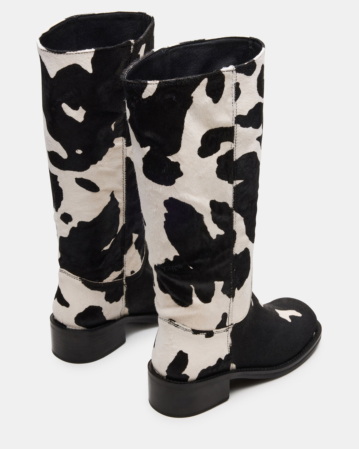 RIGGS Black Cow Print Wide Calf Square-Toe Women's Boot | Steve Madden