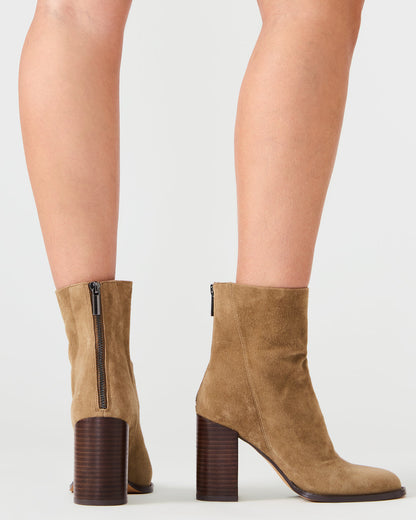 OBSESSION Taupe Suede Rounded Toe Block Heel Women's Ankle Boot | Steve Madden
