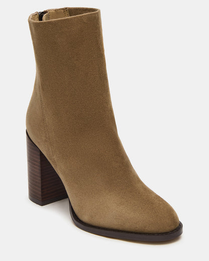 OBSESSION Taupe Suede Rounded Toe Block Heel Women's Ankle Boot | Steve Madden