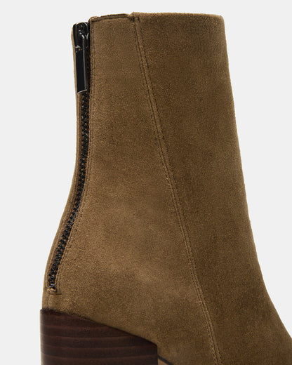 OBSESSION Taupe Suede Rounded Toe Block Heel Women's Ankle Boot | Steve Madden