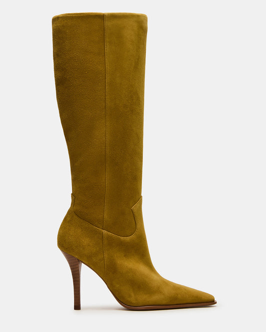 WESCOT Olive Suede Square-Toe Knee-High Heeled Women's Boot | Steve Madden