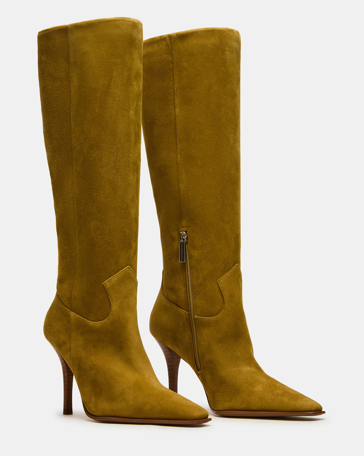 WESCOT Olive Suede Square-Toe Knee-High Heeled Women's Boot | Steve Madden