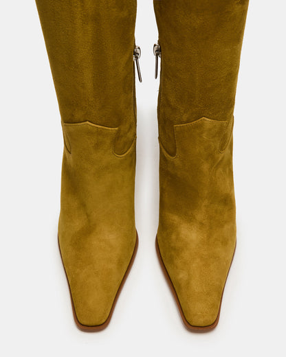 WESCOT Olive Suede Square-Toe Knee-High Heeled Women's Boot | Steve Madden