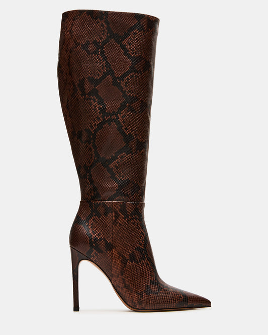 NITRO Brown Snake Wife Calf Pointed-Toe Stiletto Heel Knee-High Women's Boots | Steve Madden