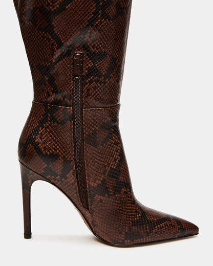 NITRO Brown Snake Wife Calf Pointed-Toe Stiletto Heel Knee-High Women's Boots | Steve Madden