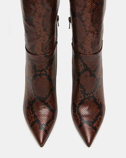 NITRO Brown Snake Wife Calf Pointed-Toe Stiletto Heel Knee-High Women's Boots | Steve Madden