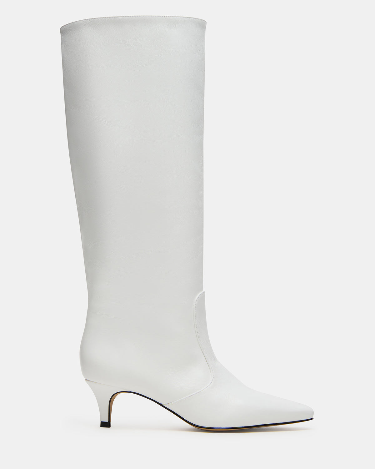 LANDER White Leather Knee-High Kitten Heel Women's Boot | Steve Madden
