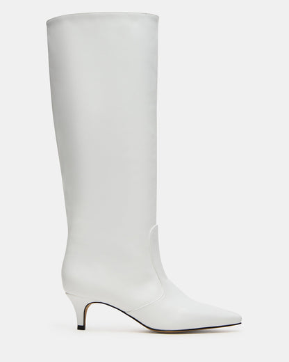 LANDER White Leather Knee-High Kitten Heel Women's Boot | Steve Madden
