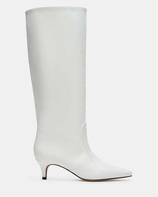 LANDER White Leather Knee-High Kitten Heel Women's Boot | Steve Madden
