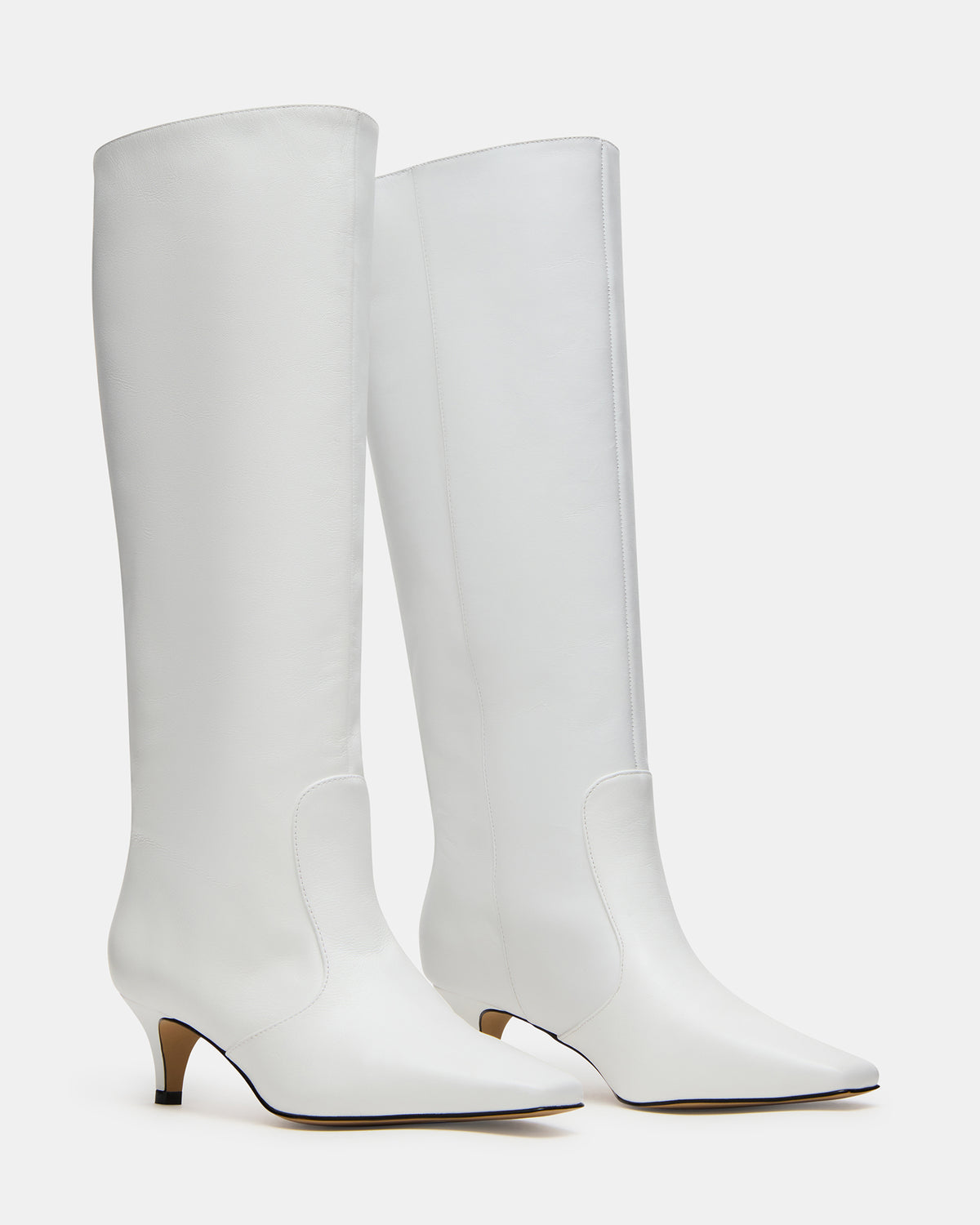 LANDER White Leather Knee-High Kitten Heel Women's Boot | Steve Madden