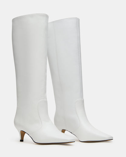 LANDER White Leather Knee-High Kitten Heel Women's Boot | Steve Madden