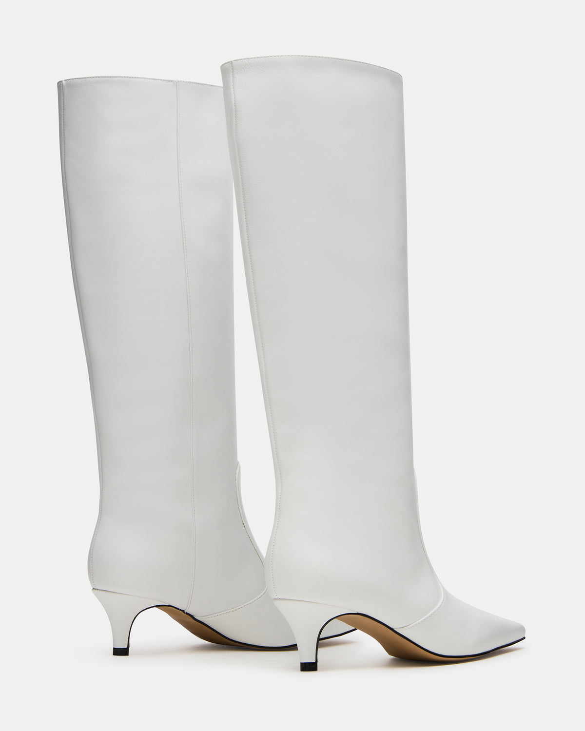 LANDER White Leather Knee-High Kitten Heel Women's Boot | Steve Madden