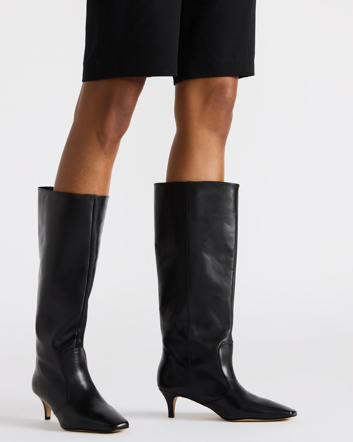 LANDER White Leather Knee-High Kitten Heel Women's Boot | Steve Madden