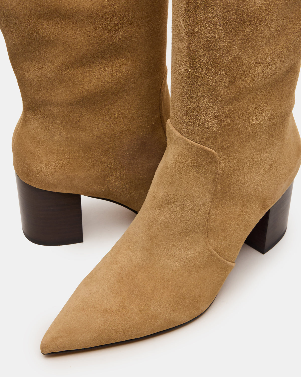 SKYLINE Taupe Suede Knee-High Pointed Toe Women's Boot | Steve Madden