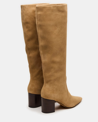 SKYLINE Taupe Suede Knee-High Pointed Toe Women's Boot | Steve Madden