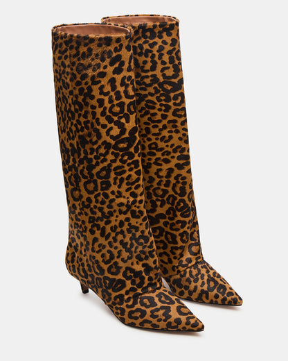 LUCA Leopard Pointed-Toe Cuffed Kitten Heel Women's Boot | Steve Madden