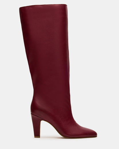 RIZK Burgundy Leather Knee-High Rounded Toe Heeled Women's Boot | Steve Madden