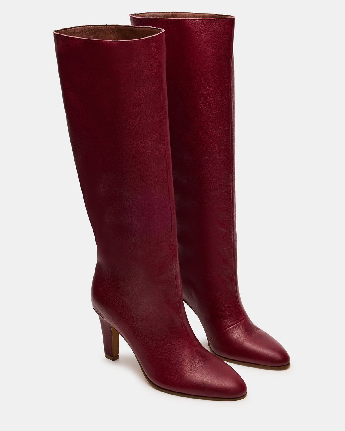 RIZK Burgundy Leather Knee-High Rounded Toe Heeled Women's Boot | Steve Madden