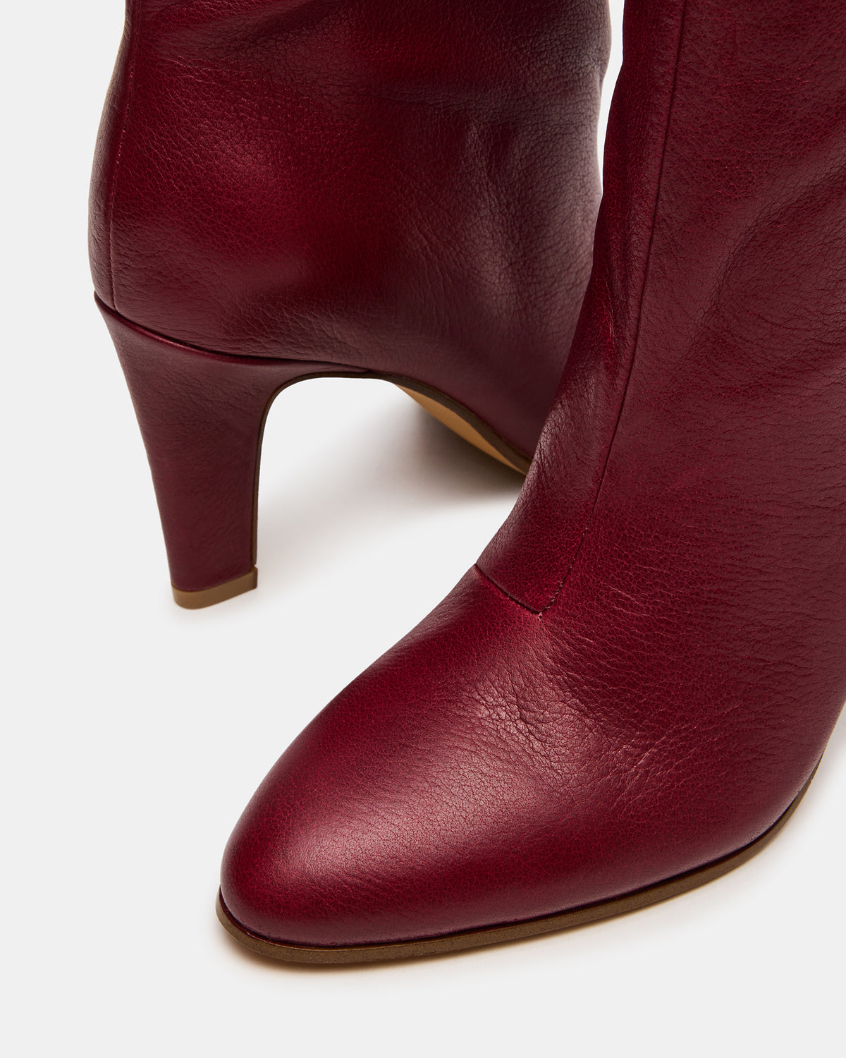 RIZK Burgundy Leather Knee-High Rounded Toe Heeled Women's Boot | Steve Madden