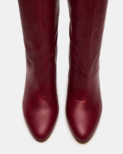 RIZK Burgundy Leather Knee-High Rounded Toe Heeled Women's Boot | Steve Madden