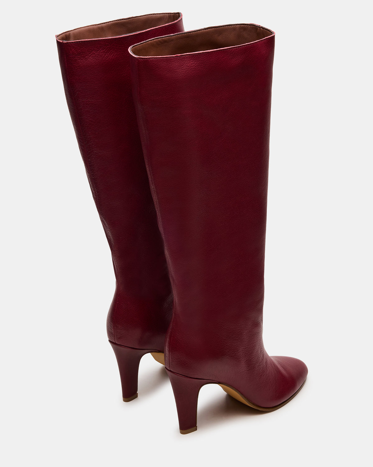 RIZK Burgundy Leather Knee-High Rounded Toe Heeled Women's Boot | Steve Madden